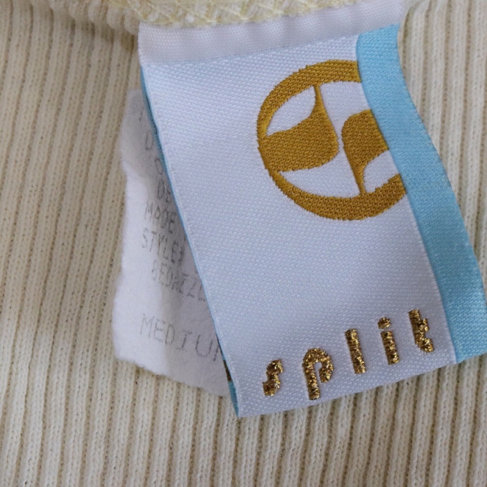 Split Pastel Yellow Ribbed Rhinestone Tank Top - Picture 6 of 7